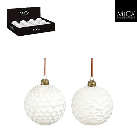 Xmas Ball Glass White 2 Assorted - 10cm