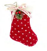Xmas Ornament Knit Stocking - Red White Fur Trim Ribbon 9"