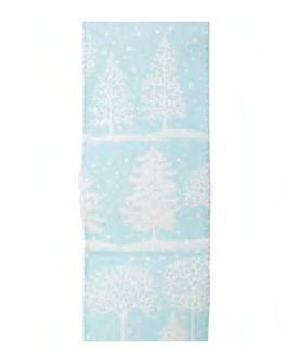 Wired Ribbon 2.5x10 yards - Blue Ice White Tree Print