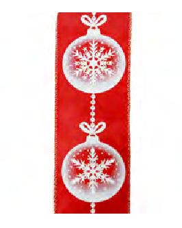 Wired Ribbon 2.5x10 yards - Red White Snowflakes In Ball