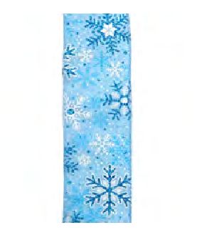 Wired Ribbon 2.5x10 yards - Blue Glitter Snowflakes