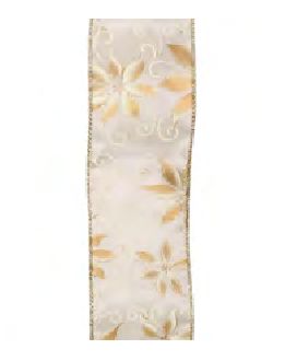 Wired Ribbon 2.5x10 yards - Ivory Gold Holiday Poinsettia