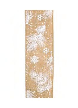Wired Ribbon 2.5x10 yards - Natural White Pine Snowflakes