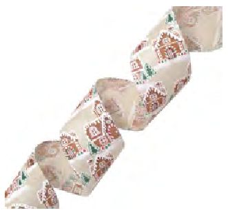 Wired Ribbon 2.5x10 yards - Burlap Brown Red &amp; Green Snowed Gingerbread