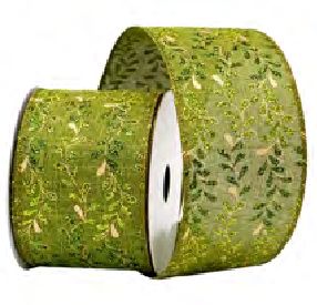 Wired Ribbon 2.5x10 yards - Olive Green Gold Floral Leaf Vines