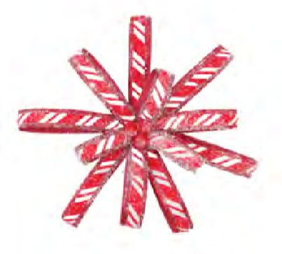 Flower Head Candy Cane Red White Velvet Folded Petals Frosted Glitter 10&quot;
