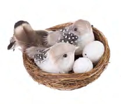 Bird Natural Brown White in Nest 3.5"