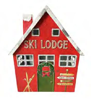 Metal Ski Lodge 9.5" x 13" Red