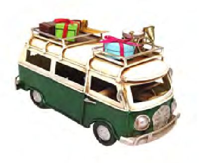 Vintage Metal Camper Van Green Cream Gift Boxes On Top 6.5"