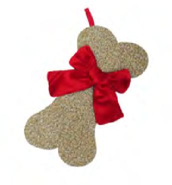 Stocking - Light Brown Red Curly Faux Fur Dog Bone 14"