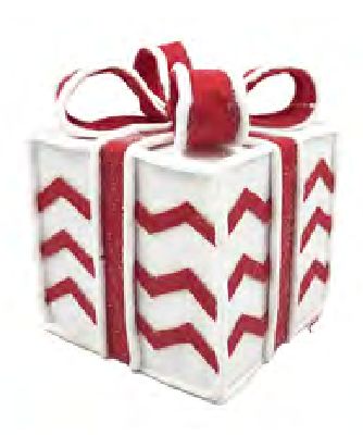 Gift Box Candy Cane 6.5x8.5" Red White Faux Faur