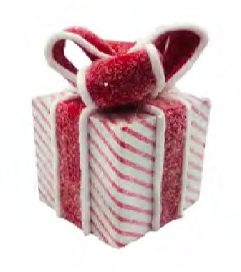 Candy Cane Gift Box 5x8&quot; Red White Wrap Fur Trim Bow &amp; Glitter