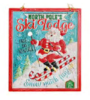Metal Sign Ski Santa 17&quot;
