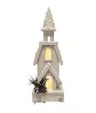 Wooden Church 16" with Battery Operated LED Lights