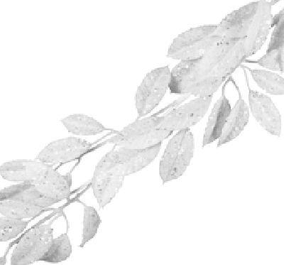 Garland Leaves 57" White Silver Glitter