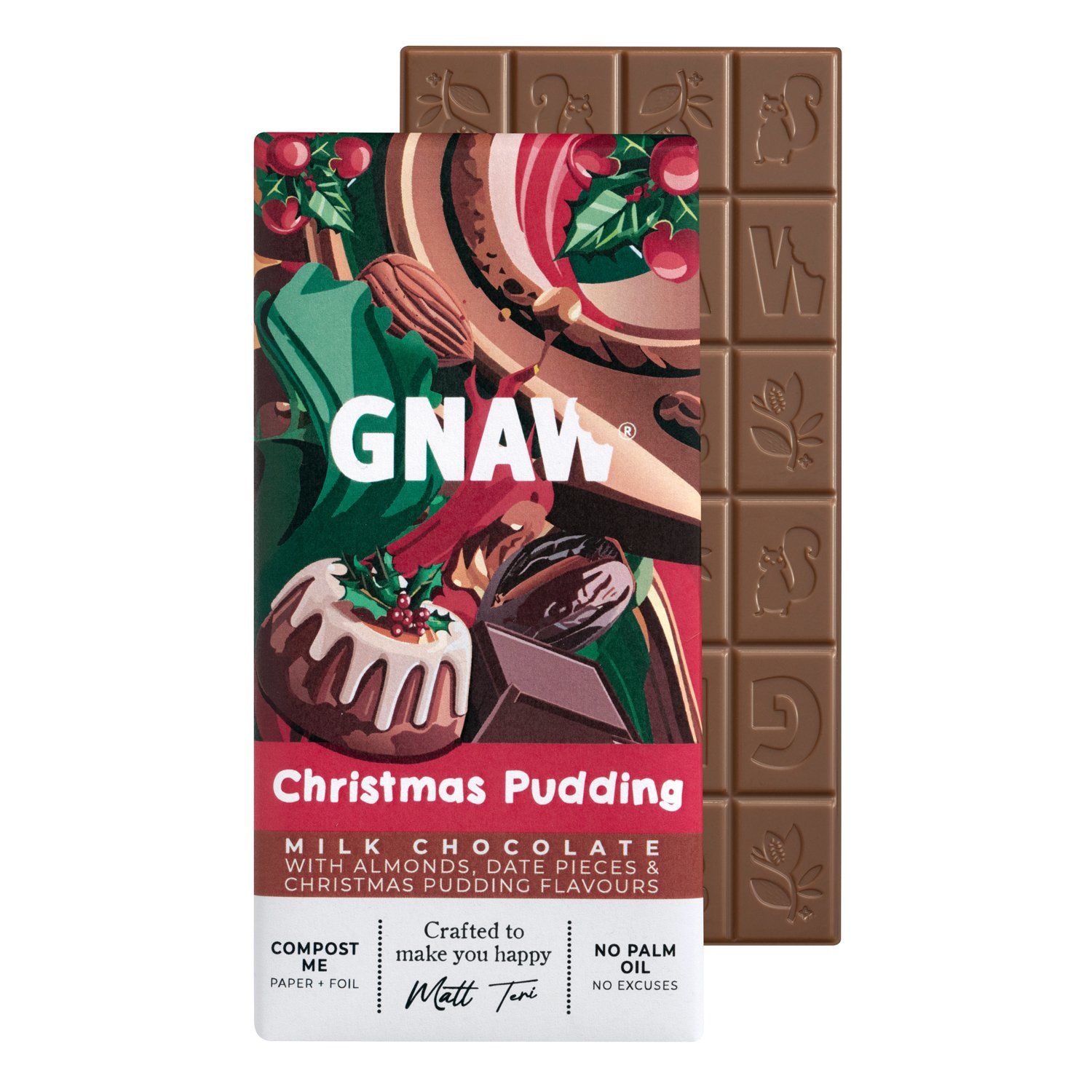 Gnaw - Christmas Pudding Milk Chocolate Bar - 80g