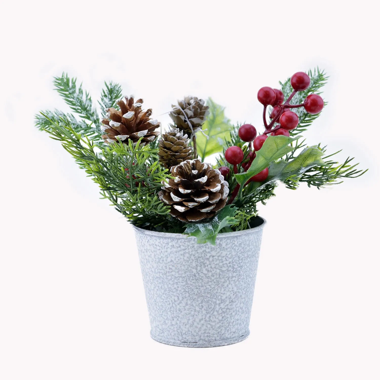 Table Piece 8&quot; Mixed Greens with Pine Cones &amp; Berries In Pot