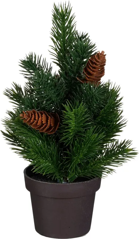 X-Mas Tree With Pine Cone In Pot Green - H24Xd7.5Cm