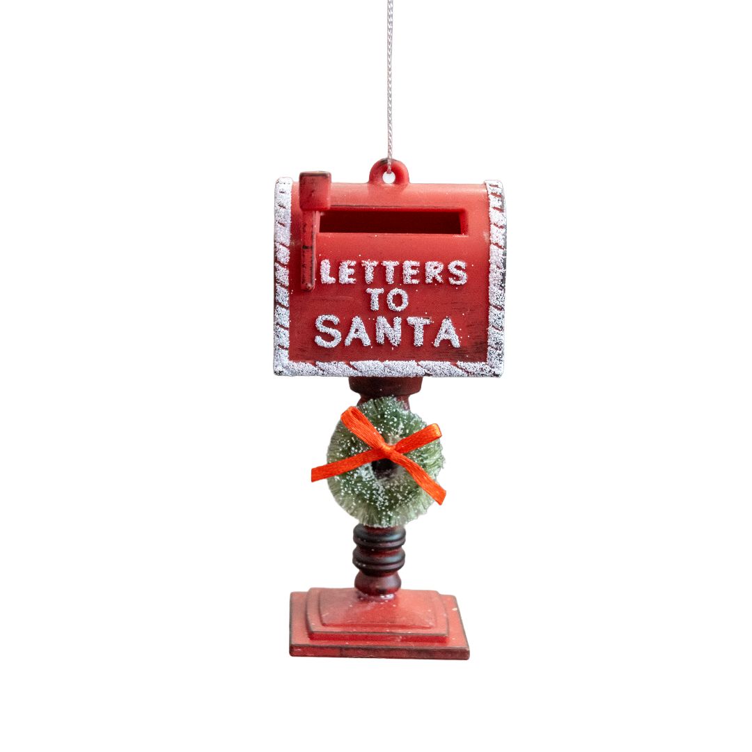 Xmas Ornament Red Mailbox Letter To Santa 4.5" Antique Red Wreath