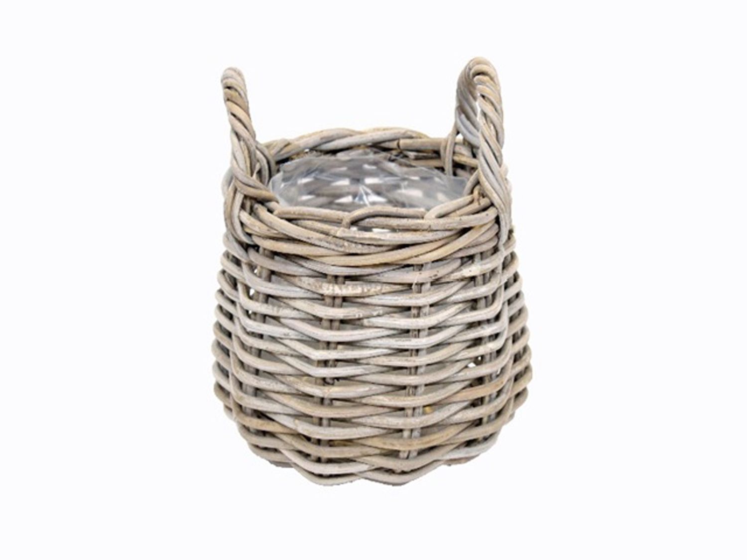 Basket Rattan Grey With Lining Round, Size: d22H16cm