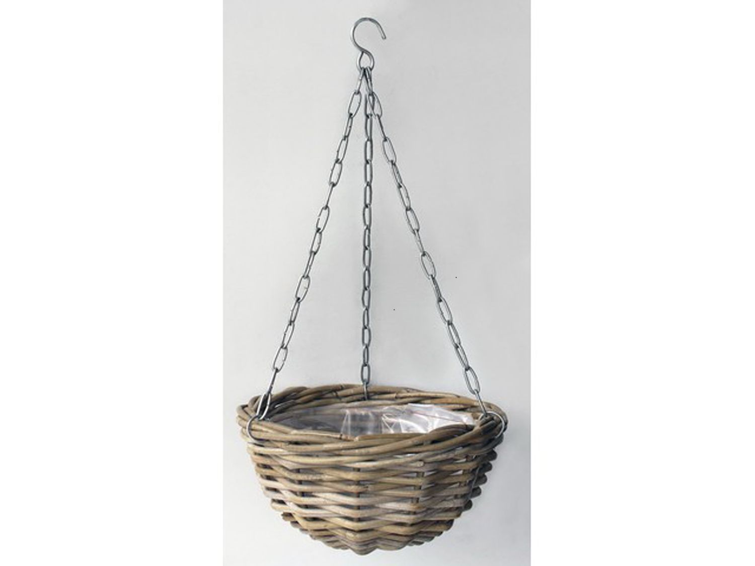 Hanging Planter Rattan Grey With Lining, Size: d30cm