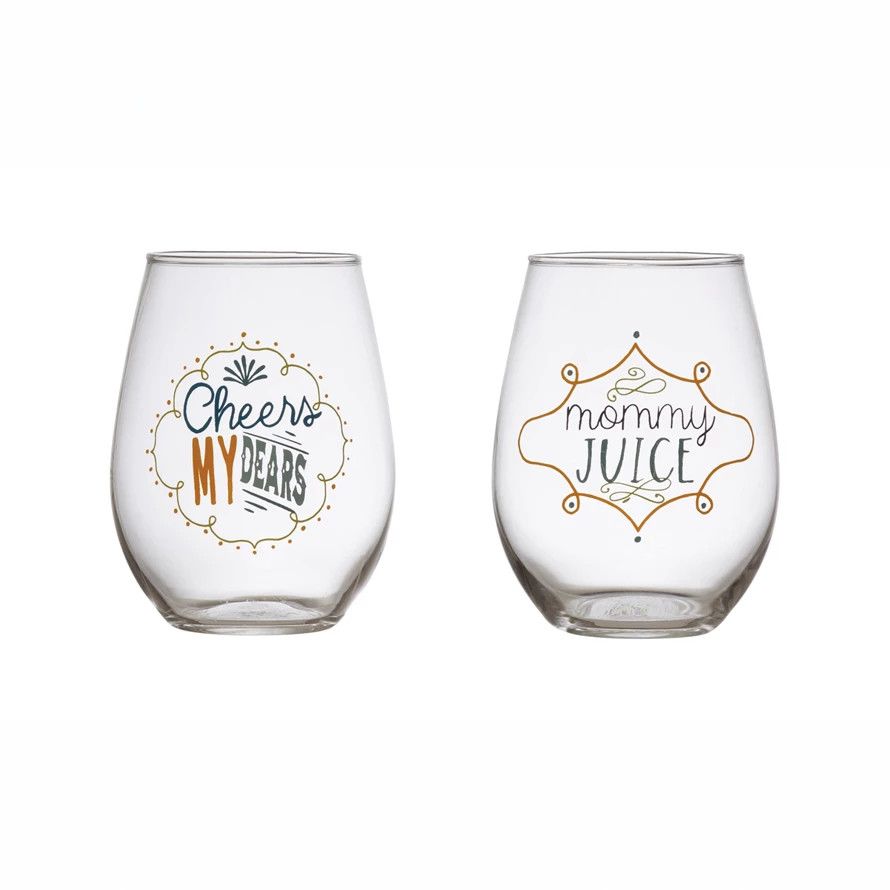 Stemless Wine Glass with Saying - 18oz, Variety: Mom Juice