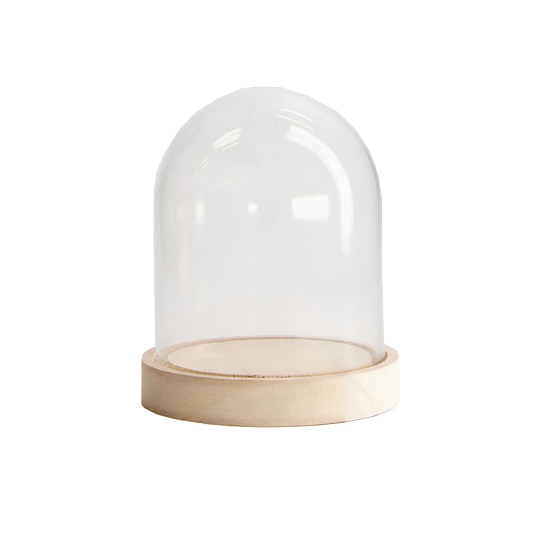 Glass Bell with Wooden Base, Size: 13cm