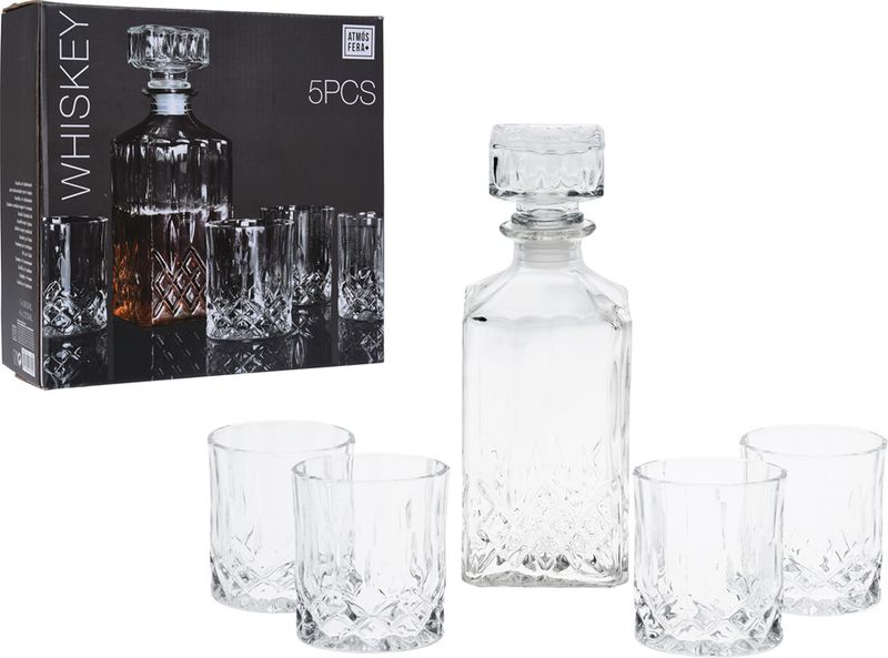 Decanter Glass With Lid and 4 Glasses