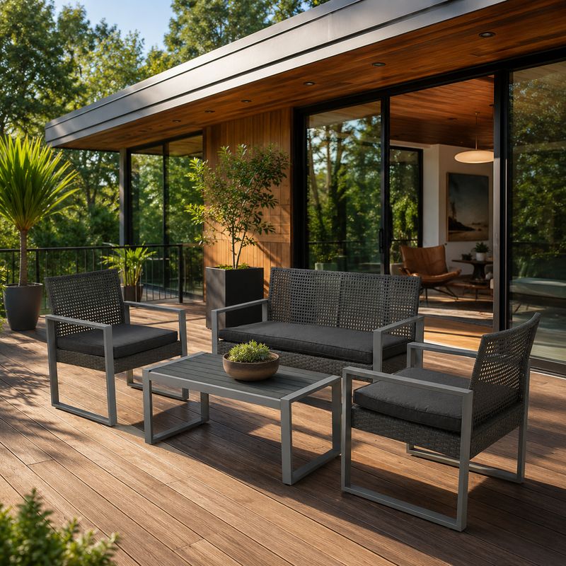 Patio Furniture Set of 4 Steel/Rattan Black