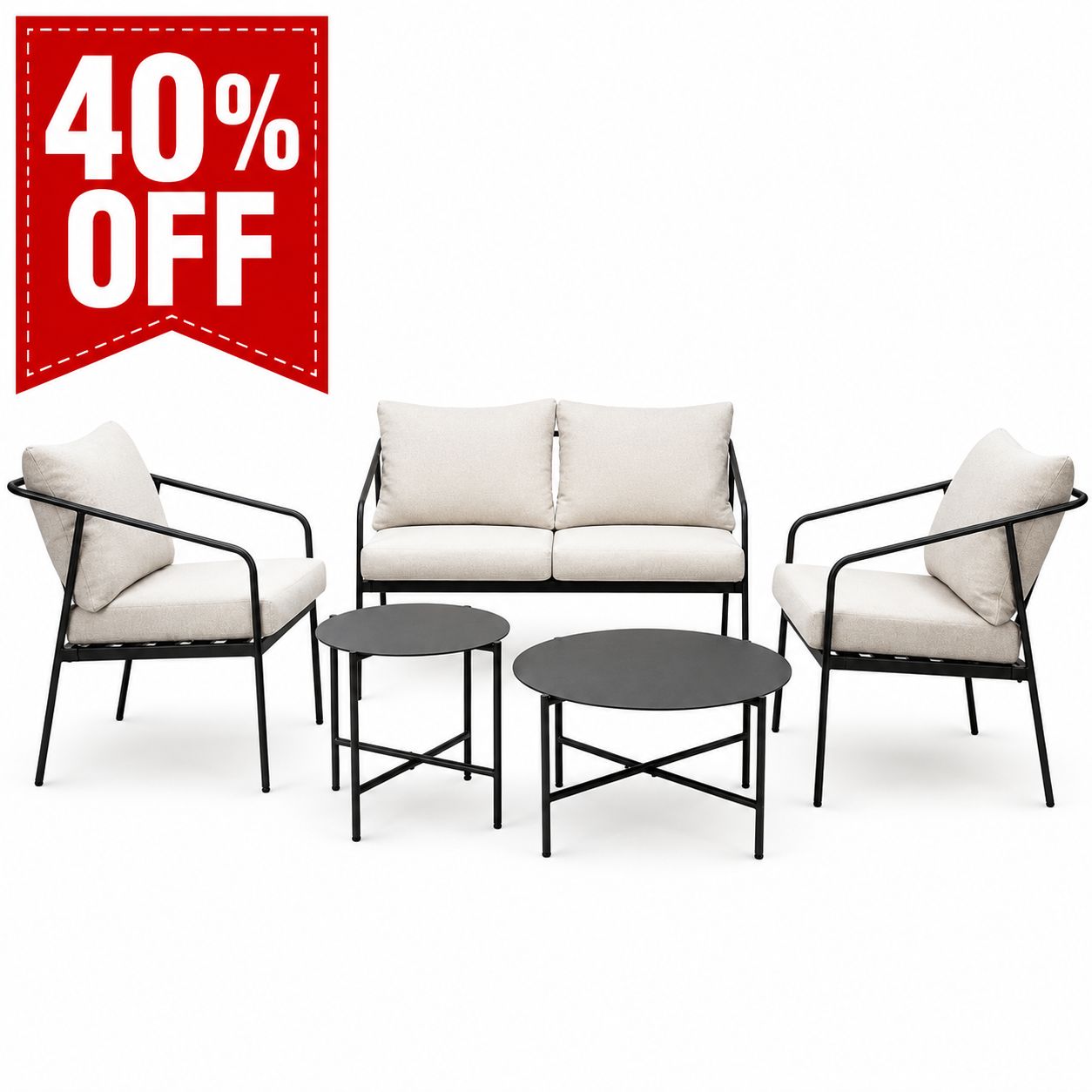 Patio Furniture Steel Ivory Set of 5