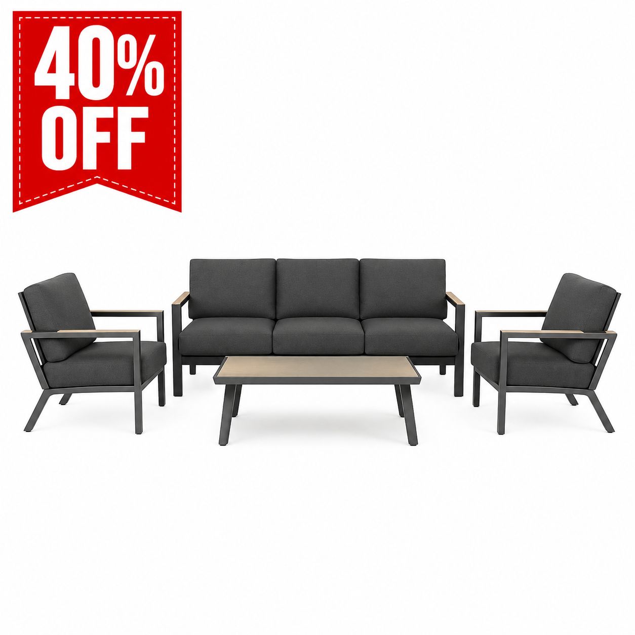 Arletter Triple Lounge Set with Cushions - Grey