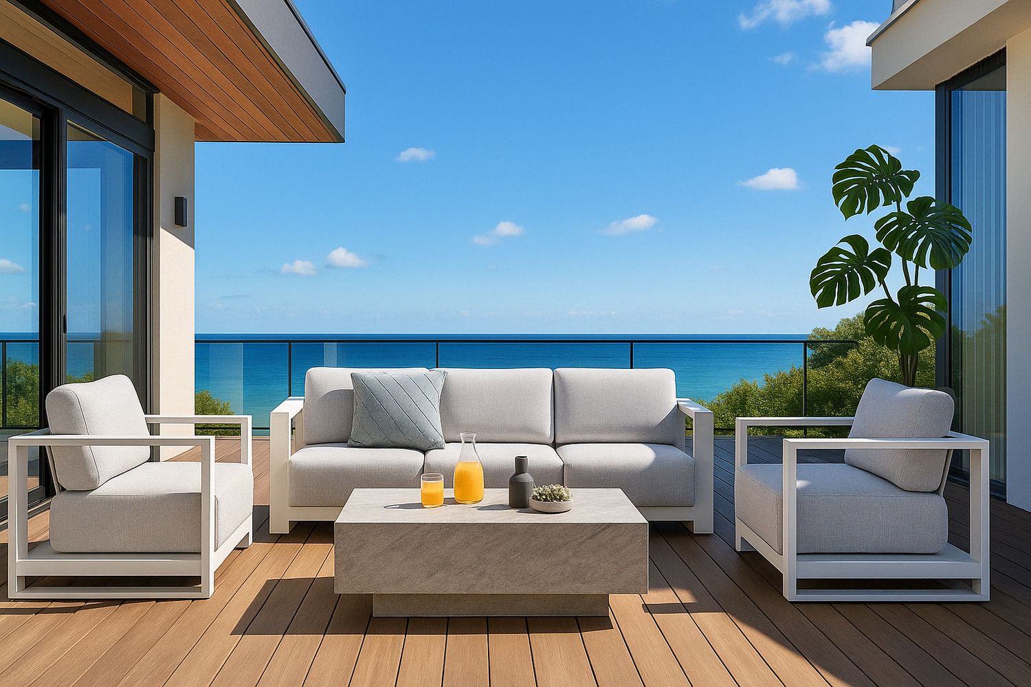 Acadia Lounge Set with Cushions - White