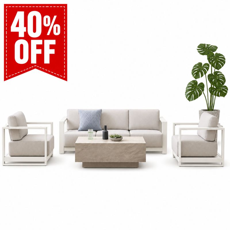Acadia Lounge Set with Cushions - White