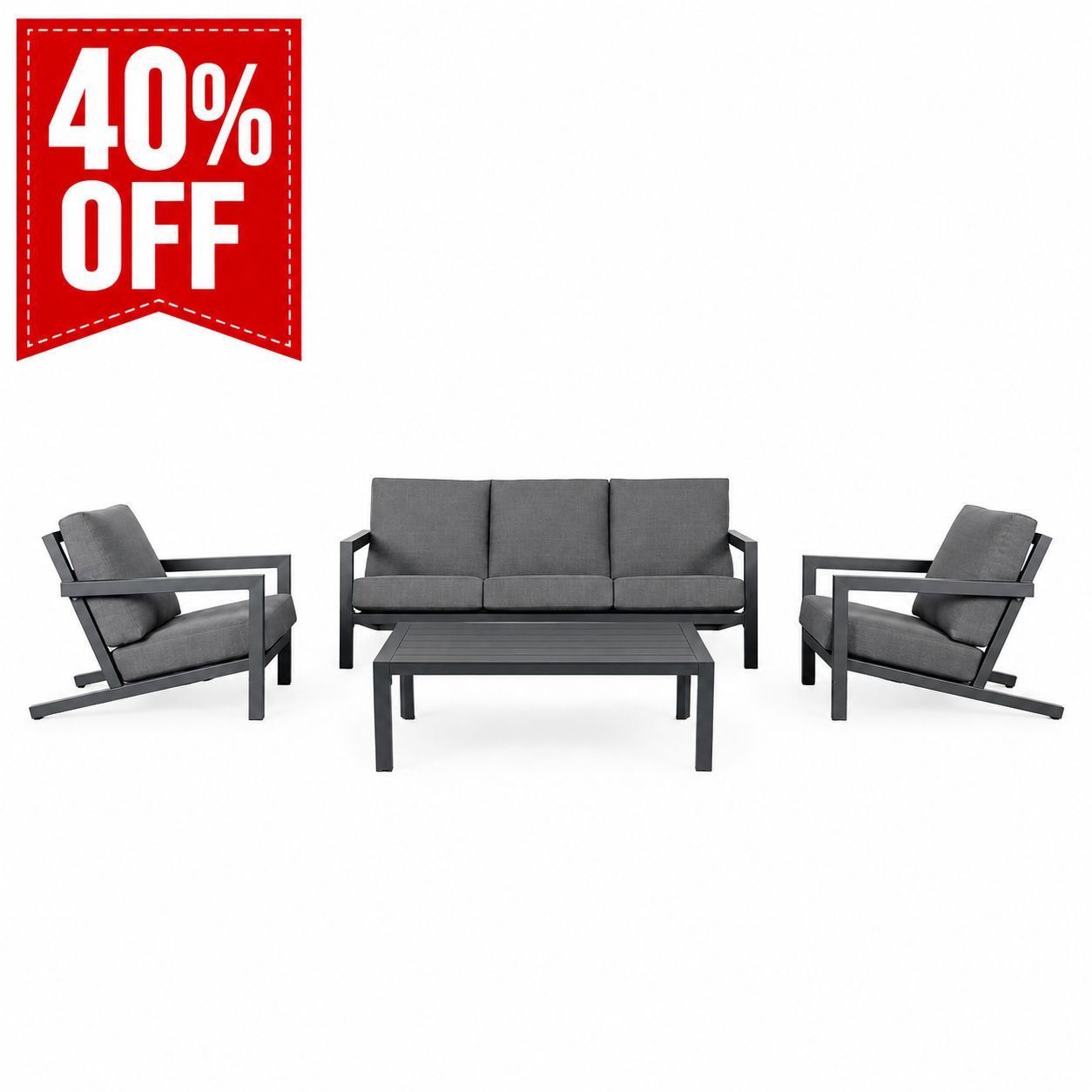 Matzo Triple Lounge Set with Cushions - Grey