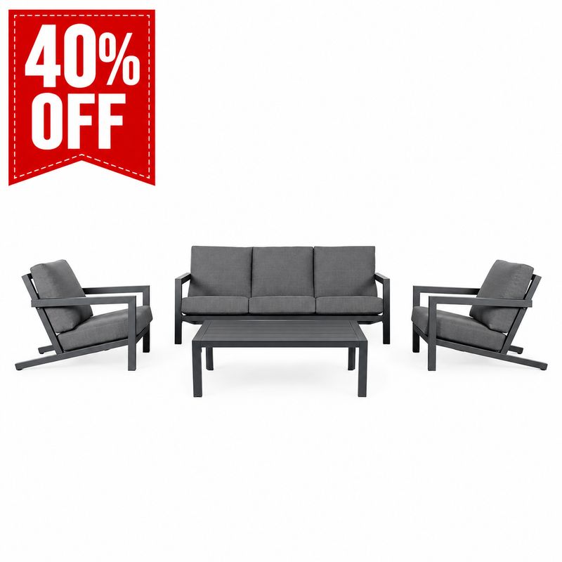 Matzo Triple Lounge Set with Cushions - Grey