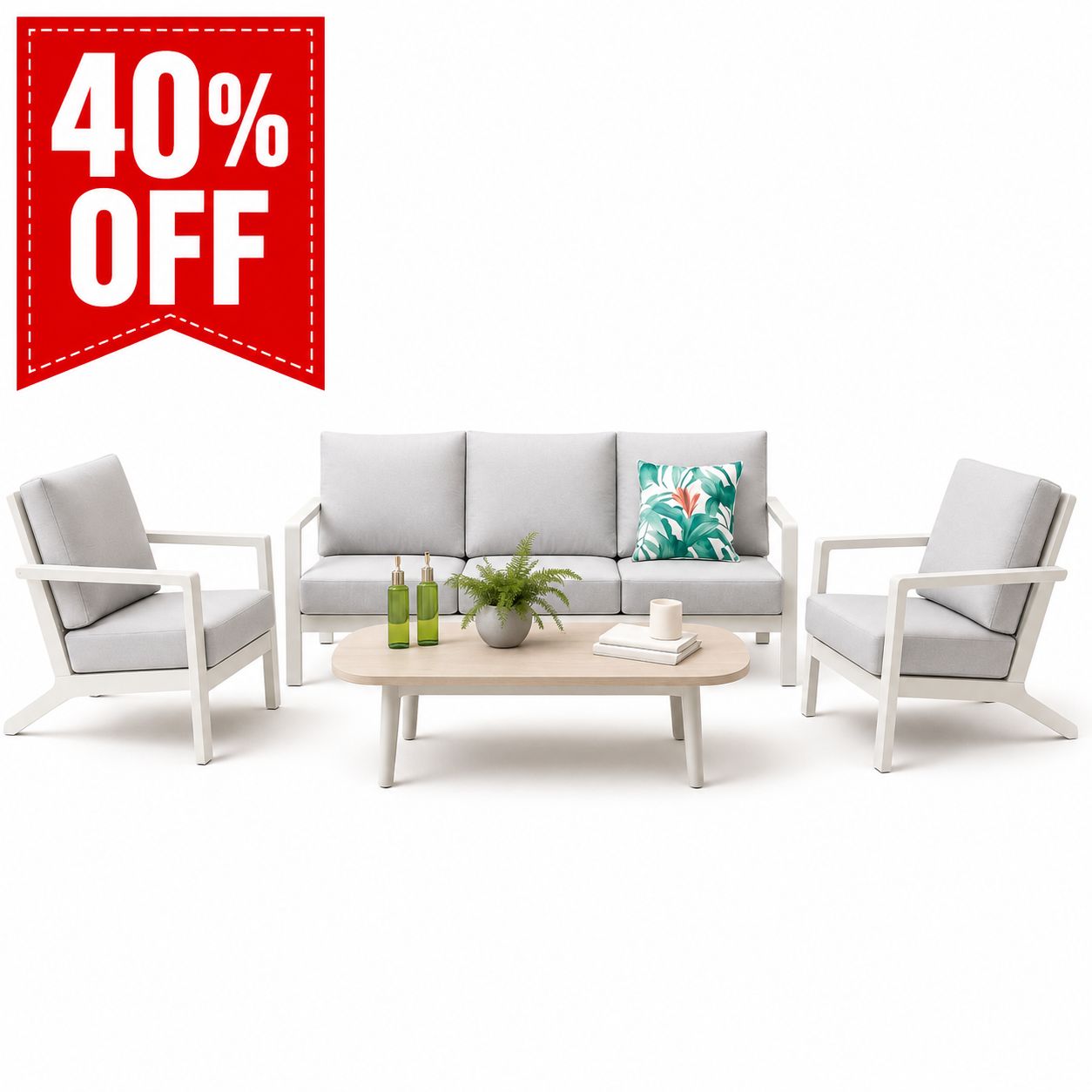 Aro Triple Lounge Set with Cushions - Grey