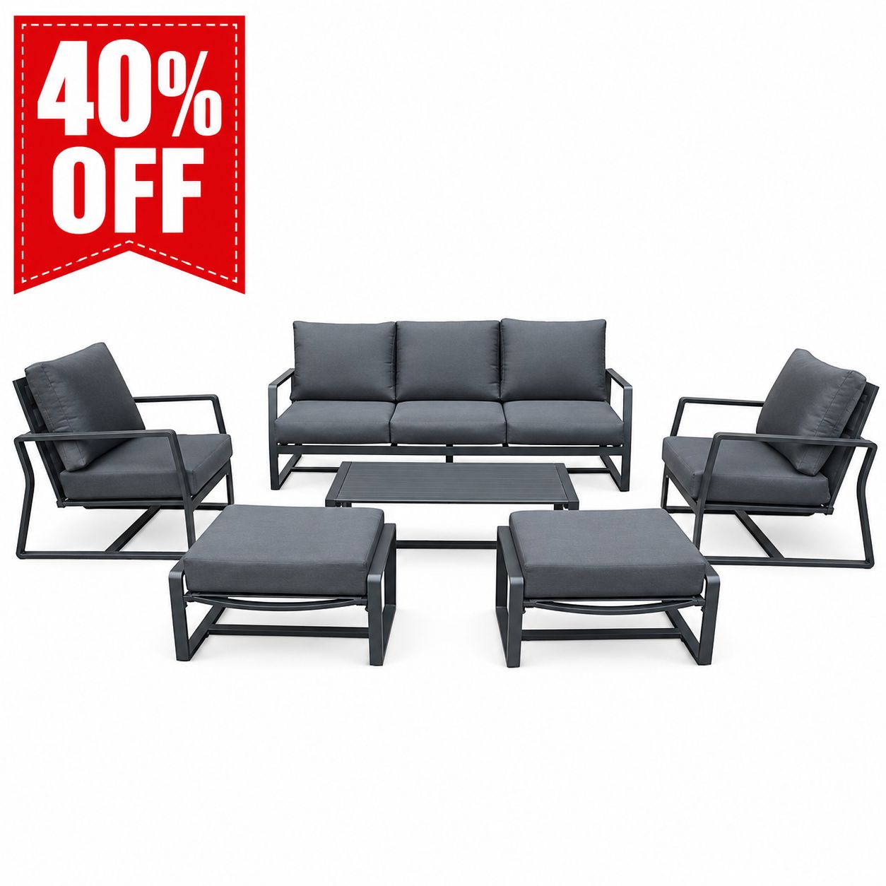 Bon Triple Lounge Set with Cushions - Grey (6 pc)