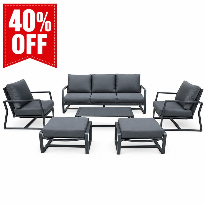 Bon Triple Lounge Set with Cushions - Grey (6 pc)