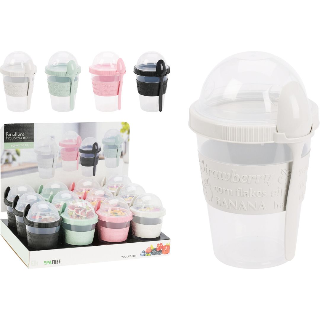 Yoghurt Mug with Lid - 4 Assorted