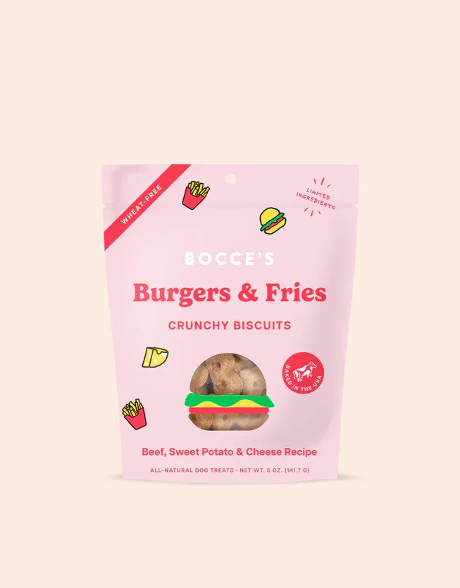 Bocce's Bakery Dog Crunchy Biscuits Burgers &amp; Fries 5oz