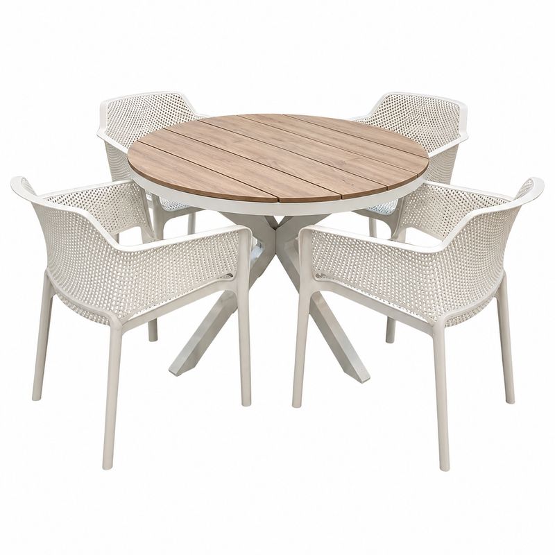 Martic Bailey Round Dining Set White - 4 Chairs 1 Table