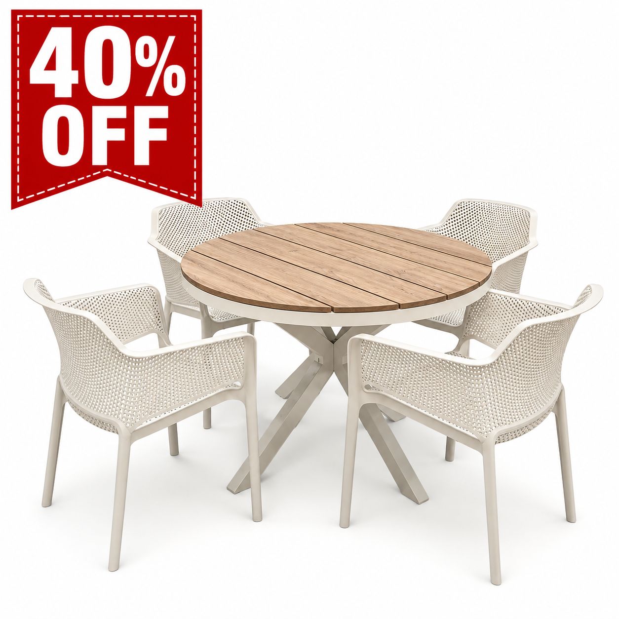 Martic Bailey Round Dining Set White - 4 Chairs 1 Table