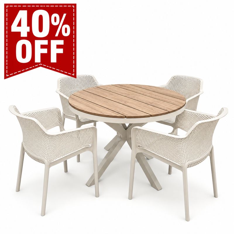 Martic Bailey Round Dining Set White - 4 Chairs 1 Table