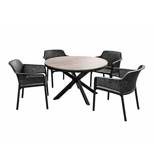 Martic Bailey Round Dining Set Gunmetal - 4 Chairs 1 Table