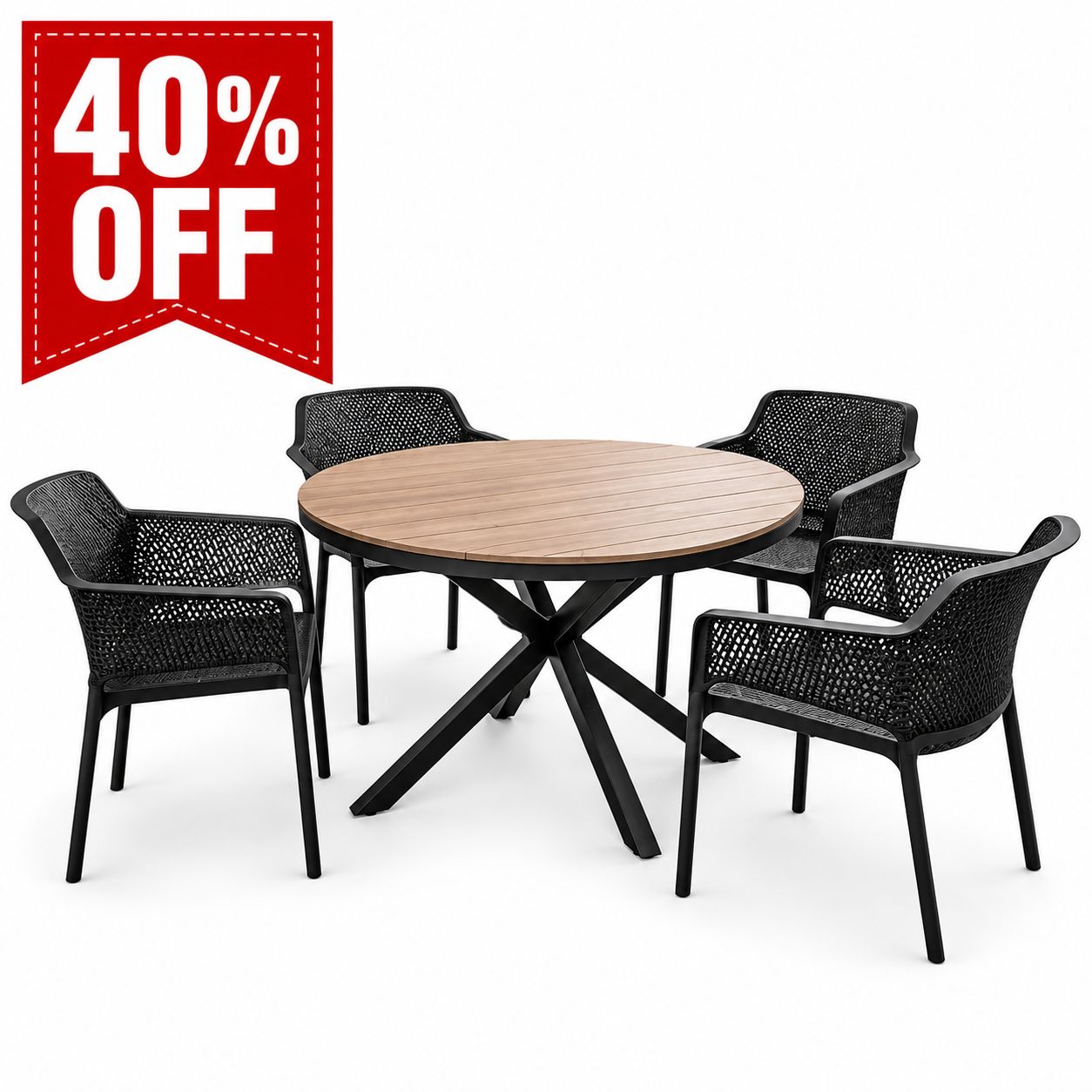 Martic Bailey Round Dining Set Gunmetal - 4 Chairs 1 Table