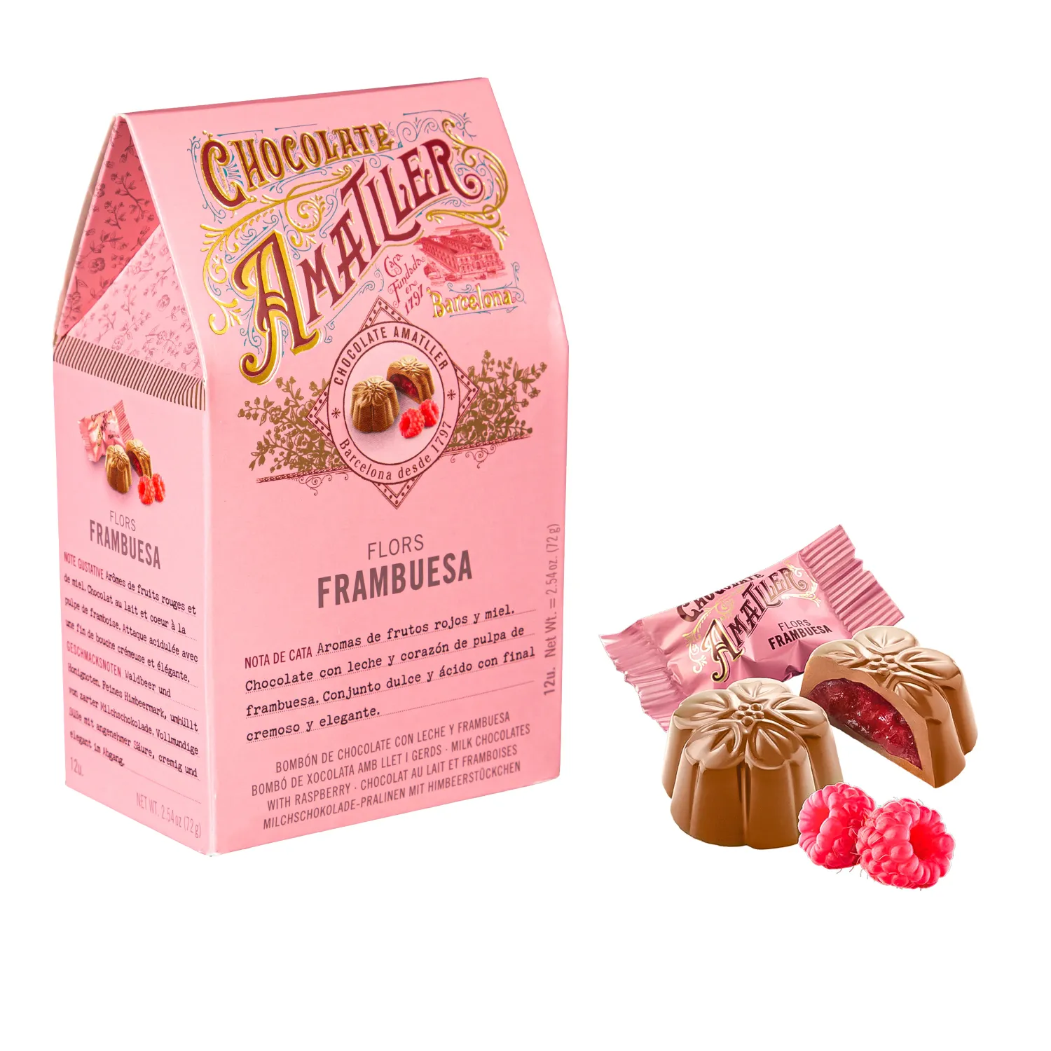 Amatller Milk Chocolate with Raspberry 72g