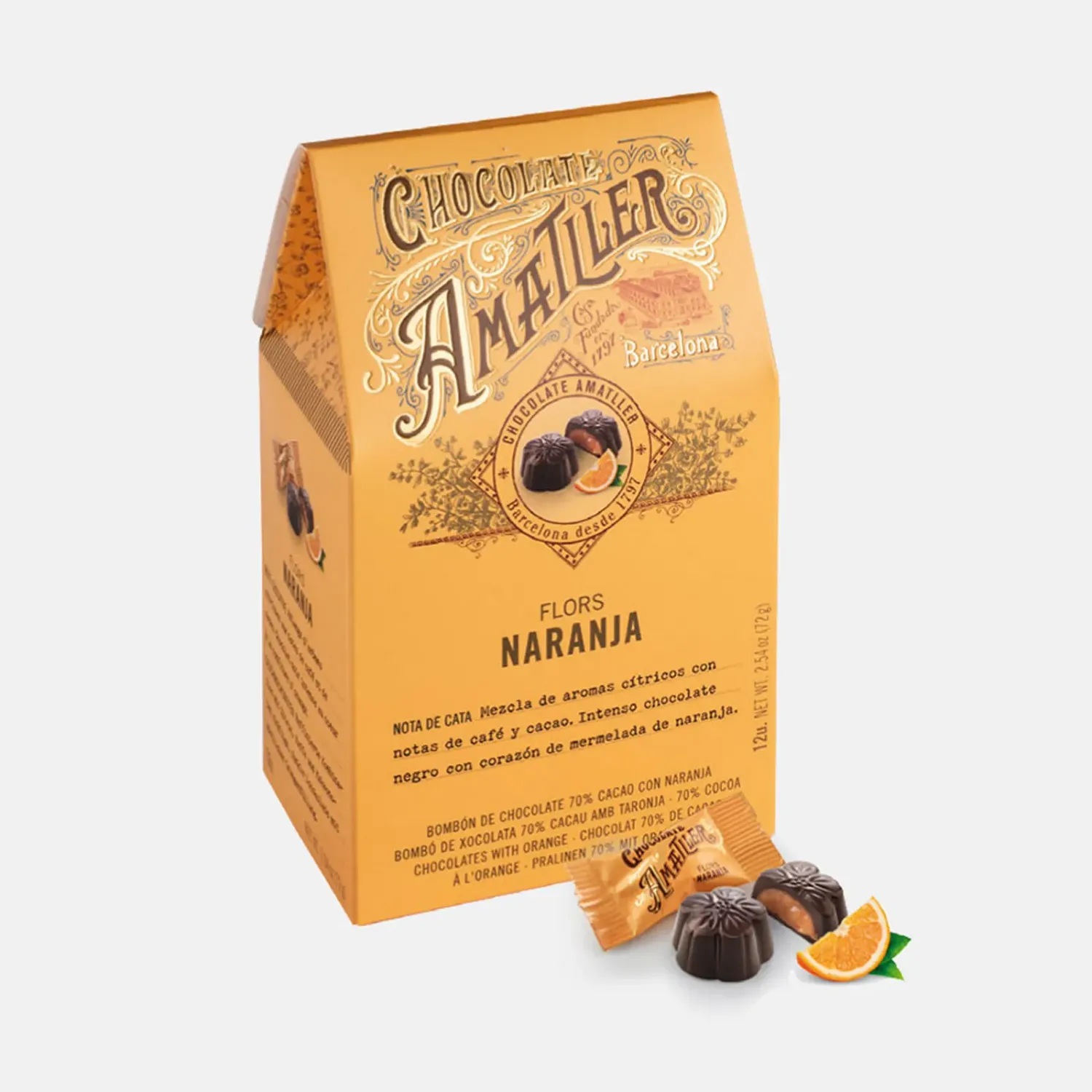 Amatller Dark Chocolate with Orange 72g
