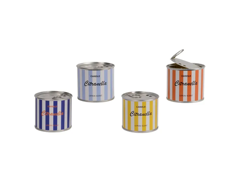 Cironella Candle in Tin with Stripes Dia 7.7cm