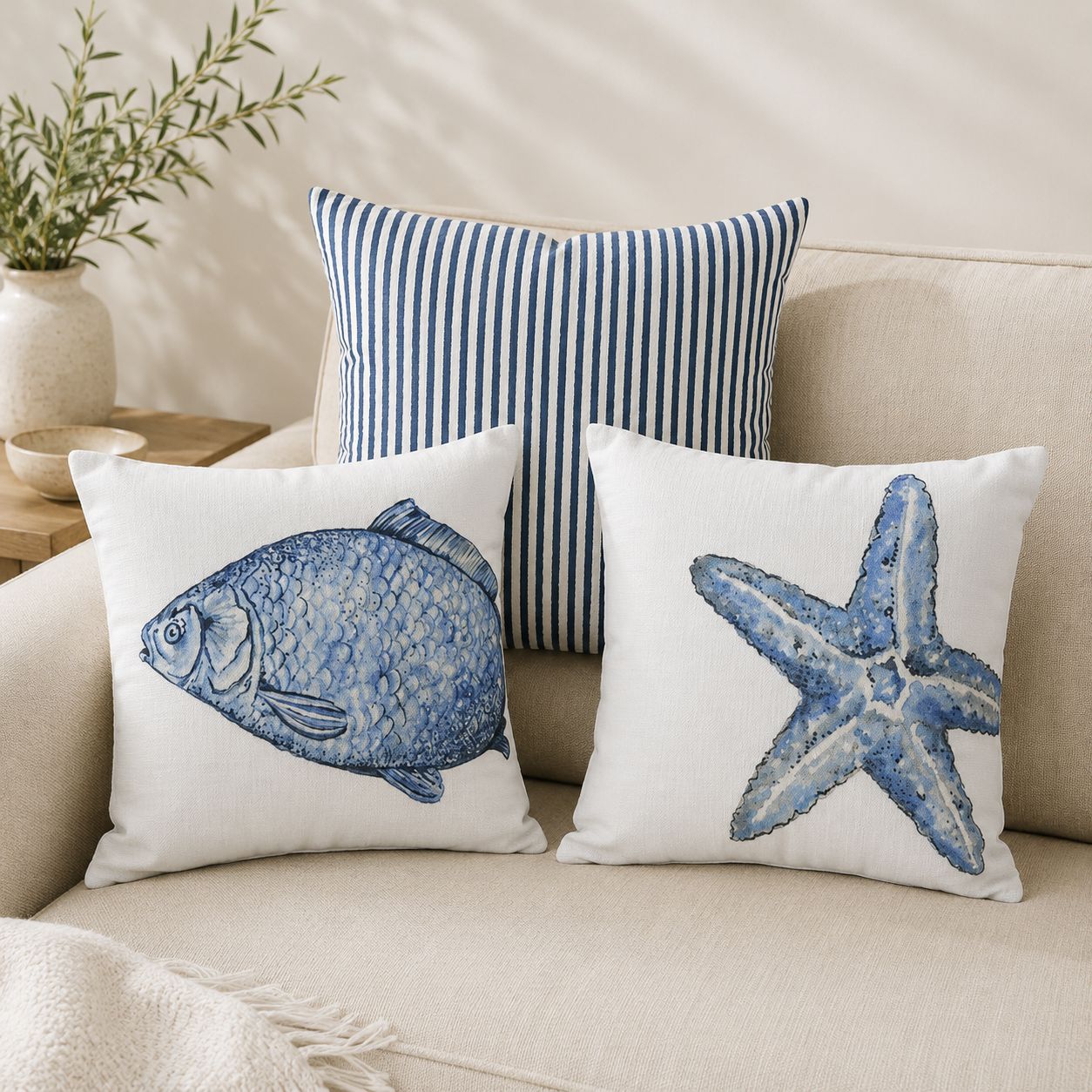 Cushion Polyester White Blue 40x40cm Cushion Polyester White Blue 40x40cm