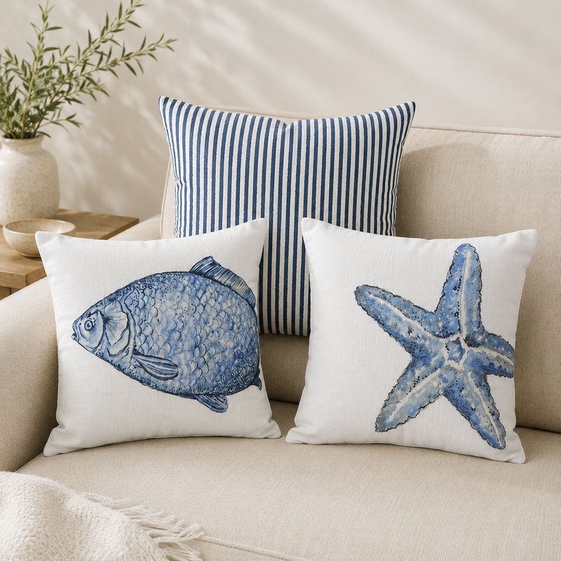 Cushion Polyester White Blue 40x40cm